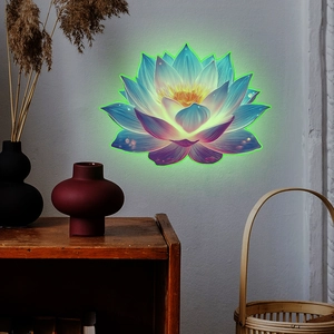 Glow in the dark lotus wall sticker with luminous neon blue and purple petals decoration