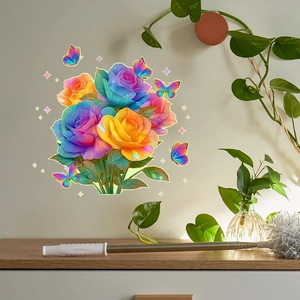Luminous floral wall stickers with colorful roses and butterflies for home decoration