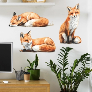 Sticker Mural Renard Réaliste Amovible PVC Animaux Mignons Décalcomanies Murales Pour Salon Chambre d'Enfant Décoration Murale Maison