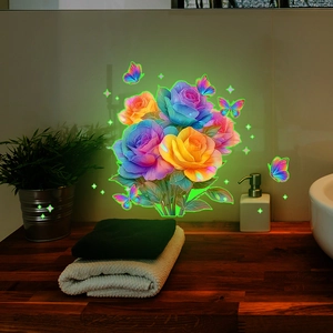 Luminous wall stickers featuring colorful blooming floral and butterfly patterns for decor