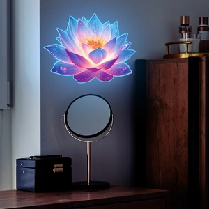 Luminous lotus wall sticker with blue and purple LED glow effect for bedroom decor