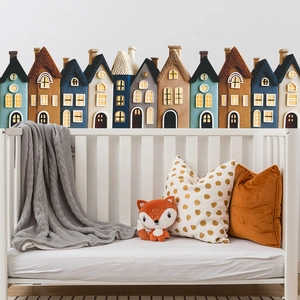 Paracolpi per lettino a forma di casa nordica con tessuti colorati per neonati e bimbi