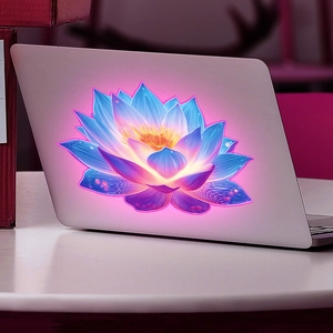 Luminous lotus glow sticker for laptop with neon blue and purple light effects