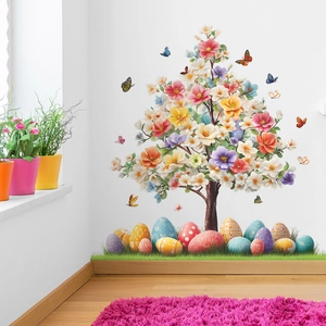 Creative flower tree and Easter eggs self-adhesive wall sticker for living room decor