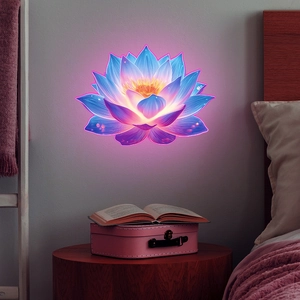 Luminous lotus wall sticker with glowing blue-purple and pink hues for home decor