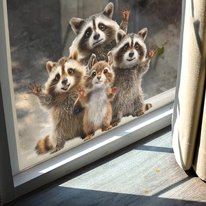 3D cartoon cute raccoon wall stickers for home decor, creative self-adhesive window decals