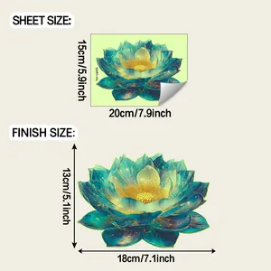 Detailed size chart showing 15x20cm sheet and 13x18cm finish size for lotus wall sticker