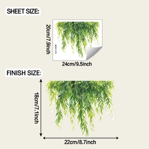 Detail showing hanging green leaf wall sticker dimensions and realistic vine design