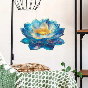 Luminous lotus flower wall sticker with blue and yellow gradient on a white wall