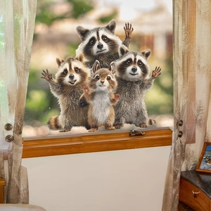 Cute cartoon forest animals window stickers for living room decor with raccoons and squirrel
