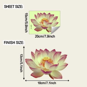 Luminous lotus wall sticker showing sheet and finish dimensions for home decoration