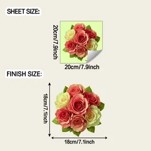 Size guide for luminous floral wall sticker showing sheet and finish dimensions