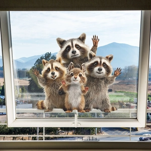 Cute Raccoon Animal Wall Sticker PVC Self Adhesive Glass Window Decal For Living Room Dining Room Children Room Decor