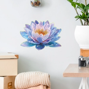 Luminous lotus flower wall decal glowing in purple and blue tones for home decoration