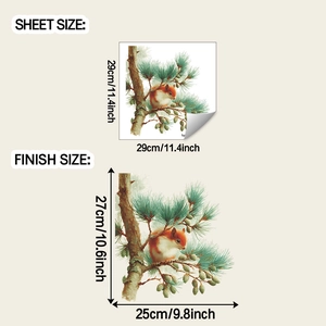 Graphic showing the sheet size 29x29cm and finish size 27x25cm of the squirrel wall sticker