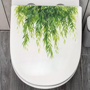 Self-adhesive green willow leaves toilet lid sticker for bathroom home wall decoration