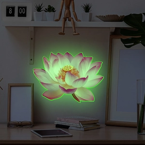 Luminous lotus flower wall sticker with glowing green edges for home night decoration