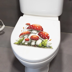 Self-adhesive red mushroom wall stickers for creative bathroom toilet lid decoration