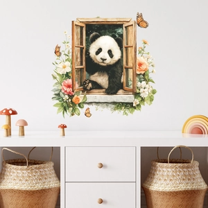 Autocollant Mural 3D Panda Fenêtre Créative PVC Imperméable Fleurs Papillon Amovible Adhésif Décoration Pour Chambre Enfant