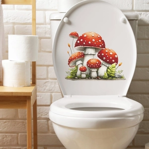 Mushroom Toilet Seat Sticker Red Amanita Muscaria Decal Waterproof PVC Bathroom Wall Art Decor Removable Self Adhesive Home Decoration