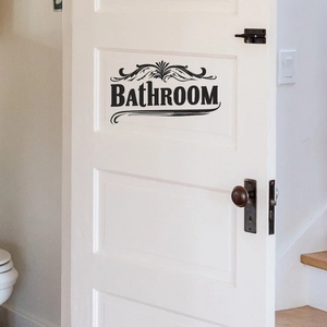 Sticker mural de salle de bain vintage autocollant avec motifs floraux sur porte en bois blanc