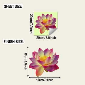 Detailed dimensions showing sheet size and finish size for luminous lotus wall stickers