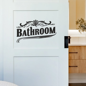 Sticker Mural Enseigne de Salle de Bain Lettrage de Volutes Rétro PVC Auto-Adhésif Décalcomanie d'Art pour Décoration de Porte