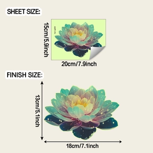 Luminous lotus wall sticker showing sheet and finish dimensions in 15x20cm size