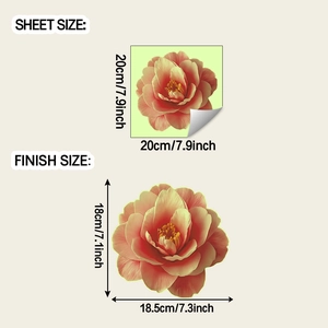 Detail showing dimensions of luminous pink flower wall sticker with size specifications