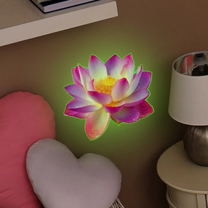 Glow-in-the-dark lotus wall sticker with purple petals and green fluorescent edges
