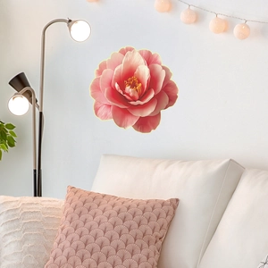 Luminous blooming flower wall sticker detail on white sofa in modern living room