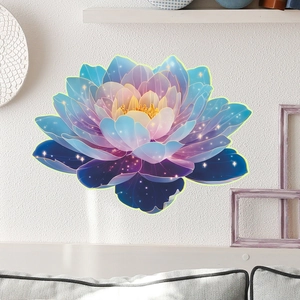 Luminous lotus flower wall sticker with gradient petals and glowing edges on white wall