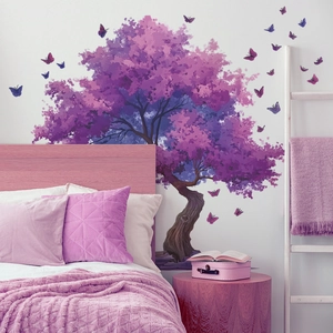 Dreamy purple tree and butterfly wall stickers for living room and bedroom decor