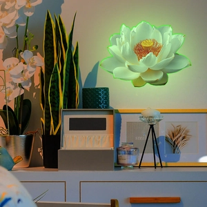 Luminous lotus flower wall sticker with green glow effect for home interior decoration