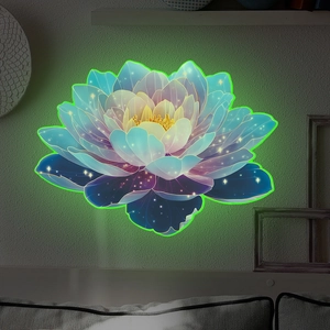 Glow-in-the-dark lotus wall sticker featuring blue-purple petals and starry night details