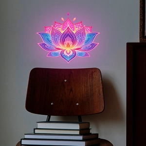 Detailed view of luminous lotus mandala wall sticker with vibrant glowing geometric patterns