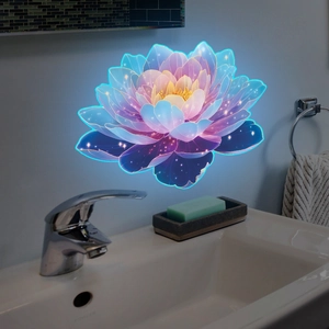 Glow-in-the-dark lotus wall sticker featuring blue-purple gradients and star accents