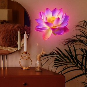Luminous lotus wall sticker with water drop texture and pink purple gradient glow effect