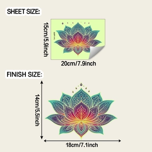 Detailed size chart showing the lotus mandala wall sticker dimensions and layout on sheet