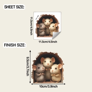 Detailed view of 3D cartoon mouse hole wall sticker dimensions for DIY home decor
