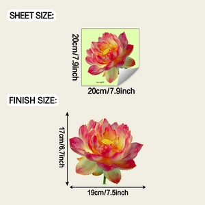 Detailed size chart showing luminous lotus wall sticker dimensions for home decoration