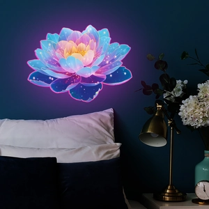 Detailed view of luminous lotus wall art with gradient petals and starlight effect