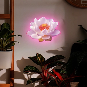 Glow-in-the-dark luminous lotus wall sticker showing soft purple gradient petals