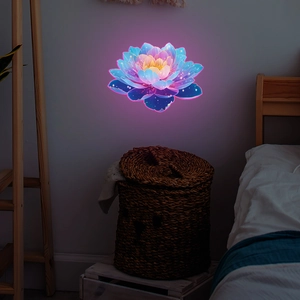 Glow-in-the-dark lotus wall sticker in blue and pink for bedroom decor