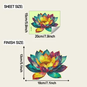 Größentabelle für bunte Lotus-Wandtattoos mit Blatt- und Endmaßen in cm und Zoll