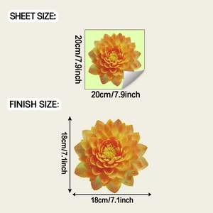 Luminous orange floral wall sticker showing sheet size and finish size details