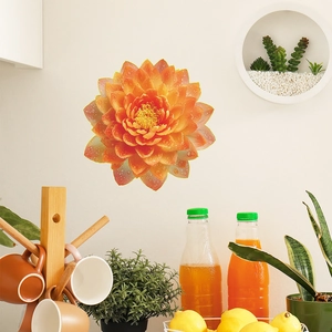 Detail of waterproof 3D luminous orange lotus wall sticker with lifelike water droplets
