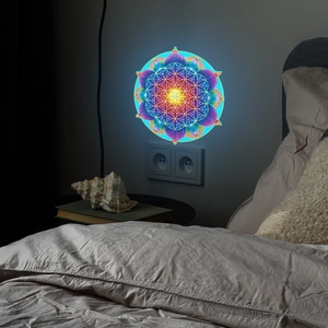 Luminous mandala flower wall lamp with colorful geometric patterns for bedroom decor