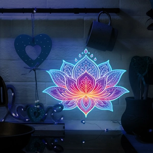 Luminous lotus mandala LED wall decor with colorful gradient lighting for home interior