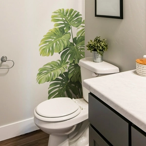 Realistic Monstera leaf wall stickers for modern home bathroom decor and green wall art